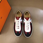 Hermes Calf Suede Casual Sneakers For Men Wine Red