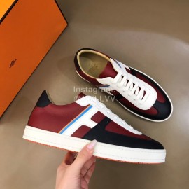 Hermes Calf Suede Casual Sneakers For Men Wine Red