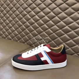 Hermes Calf Suede Casual Sneakers For Men Wine Red