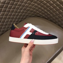 Hermes Calf Suede Casual Sneakers For Men Wine Red