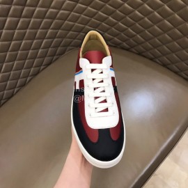 Hermes Calf Suede Casual Sneakers For Men Wine Red