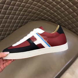 Hermes Calf Suede Casual Sneakers For Men Wine Red
