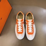Hermes Calf Suede Casual Sneakers For Men Orange