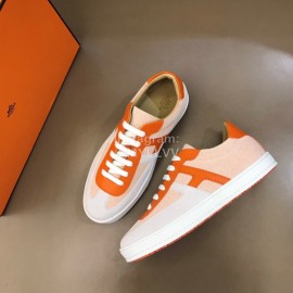 Hermes Calf Suede Casual Sneakers For Men Orange