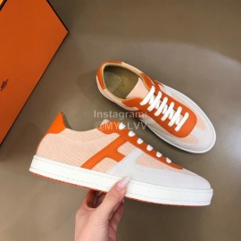 Hermes Calf Suede Casual Sneakers For Men Orange