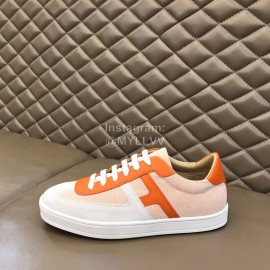 Hermes Calf Suede Casual Sneakers For Men Orange