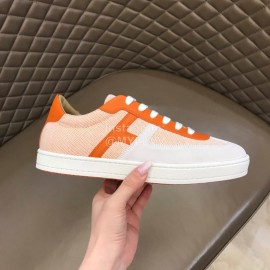 Hermes Calf Suede Casual Sneakers For Men Orange