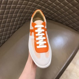 Hermes Calf Suede Casual Sneakers For Men Orange