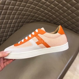 Hermes Calf Suede Casual Sneakers For Men Orange