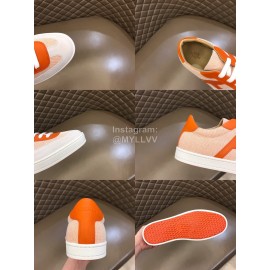 Hermes Calf Suede Casual Sneakers For Men Orange