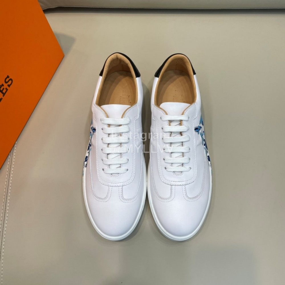 Hermes Fashion Calf Leather Casual Sneakers For Men White