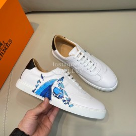 Hermes Fashion Calf Leather Casual Sneakers For Men White