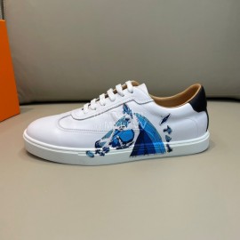 Hermes Fashion Calf Leather Casual Sneakers For Men White