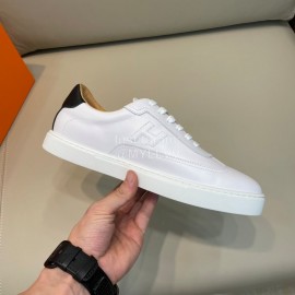 Hermes Fashion Calf Leather Casual Sneakers For Men White