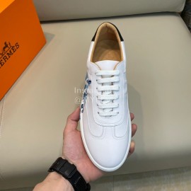 Hermes Fashion Calf Leather Casual Sneakers For Men White