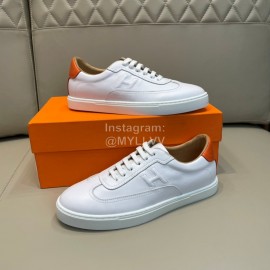 Hermes White Calf Leather Casual Sneakers For Men