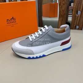 Hermes Fashion Calf Leather Casual Sneakers For Men Gray