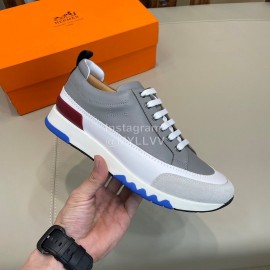 Hermes Fashion Calf Leather Casual Sneakers For Men Gray
