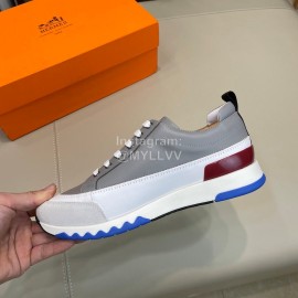 Hermes Fashion Calf Leather Casual Sneakers For Men Gray