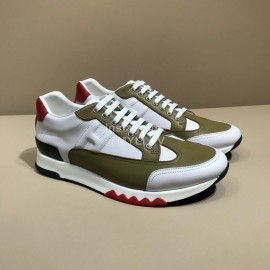 Hermes Fashion Cowhide Casual Sneakers For Men Green