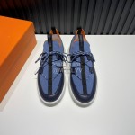 Hermes Blue Leather Light Sneakers For Men