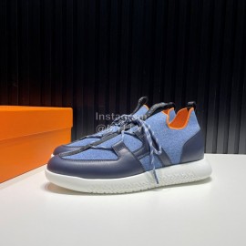 Hermes Blue Leather Light Sneakers For Men