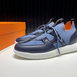 Hermes Blue Leather Light Sneakers For Men