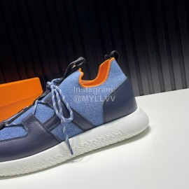 Hermes Blue Leather Light Sneakers For Men