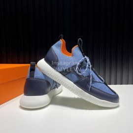 Hermes Blue Leather Light Sneakers For Men