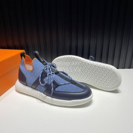 Hermes Blue Leather Light Sneakers For Men