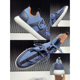 Hermes Blue Leather Light Sneakers For Men