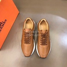 Hermes Cowhide Casual Sneakers For Men Brown