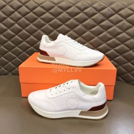 Hermes Cowhide Casual Sneakers For Men White