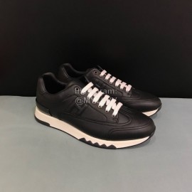 Hermes Calf Leather Casual Sneakers For Men Black