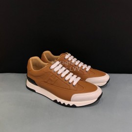 Hermes Calf Leather Casual Sneakers For Men Brown