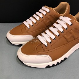Hermes Calf Leather Casual Sneakers For Men Brown