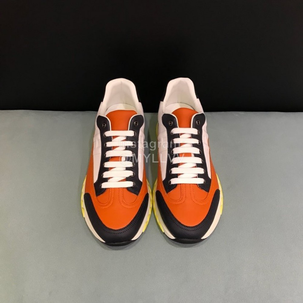 Hermes Calf Leather Casual Sneakers For Men Orange