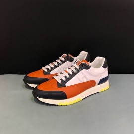 Hermes Calf Leather Casual Sneakers For Men Orange