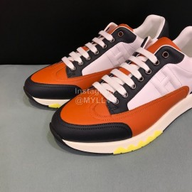 Hermes Calf Leather Casual Sneakers For Men Orange