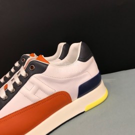 Hermes Calf Leather Casual Sneakers For Men Orange