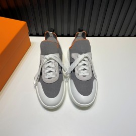 Hermes Cowhide Fabric Casual Sneakers For Men Gray