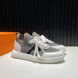 Hermes Cowhide Fabric Casual Sneakers For Men Gray