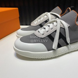 Hermes Cowhide Fabric Casual Sneakers For Men Gray