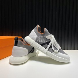 Hermes Cowhide Fabric Casual Sneakers For Men Gray