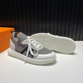 Hermes Cowhide Fabric Casual Sneakers For Men Gray