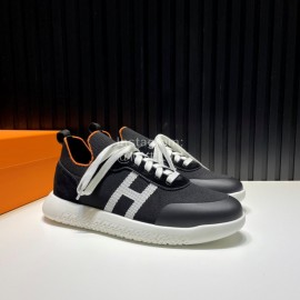 Hermes Cowhide Fabric Casual Sneakers For Men Black