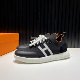 Hermes Cowhide Fabric Casual Sneakers For Men Black