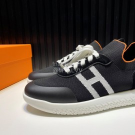 Hermes Cowhide Fabric Casual Sneakers For Men Black