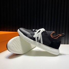 Hermes Cowhide Fabric Casual Sneakers For Men Black