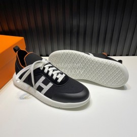 Hermes Cowhide Fabric Casual Sneakers For Men Black